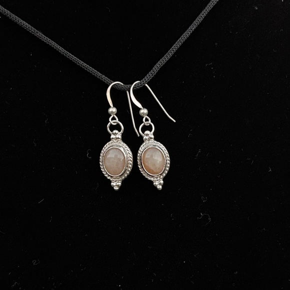 Peach Quartz and .925 Silver Drop Earings - Picture 2 of 3